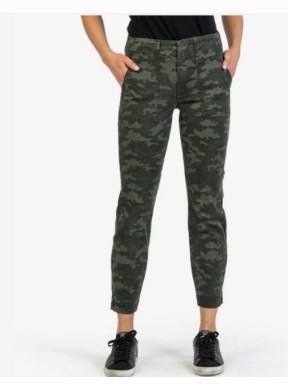 Kut from Kloth Reese Ankle Straight Women’s Slim Crop Jeans - Olive Green Camo